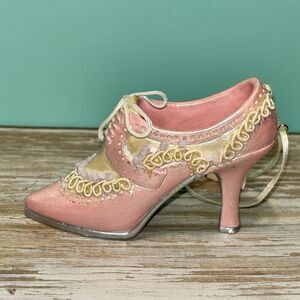 Miniature Victorian Style Pink & White Shoe Ornament Figurine No Box
